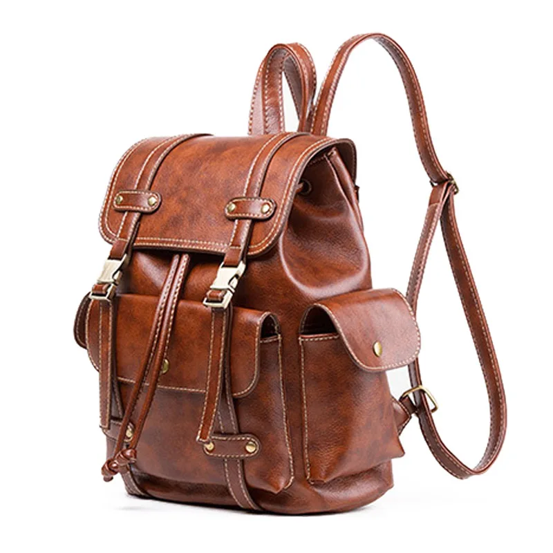 Mochila de cuero de moda de las mujeres grandes de taleguilla DE LA ESCUELA bolsa de viaje para las niñas adolescentes mochilas negro marrón XA480H