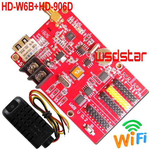 HD-W6B+ HD-906D Температура и влажность Сенсор 1024*48 3* HUB12 и 1* HUB08 USB+ WI-FI один и двойной Цвет светодиодный дисплей управления карты