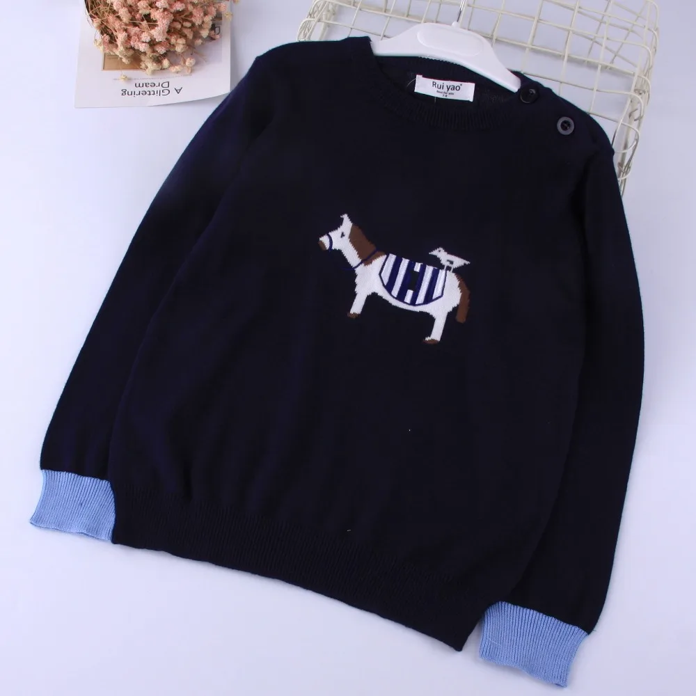 YB32432439 осенний модный свитер для маленьких мальчиков, однотонный пуловер для маленьких мальчиков из Добби и коня, детская одежда с длинными