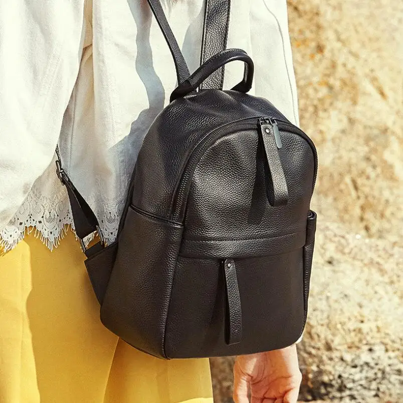 

FoxTail & Lily Real Leather Backpack Women Asymmetrical Double Zipper Opening School Bag Female Travel Backpacks Soft Leather