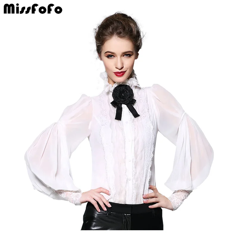 

Miss FoFo 2019 One Piece Shirt Slim Bow Women's Demi-Season Casual Blouse 2018 Autumn Spring Fashion 2XL Sheer Chiffon 2 in 1