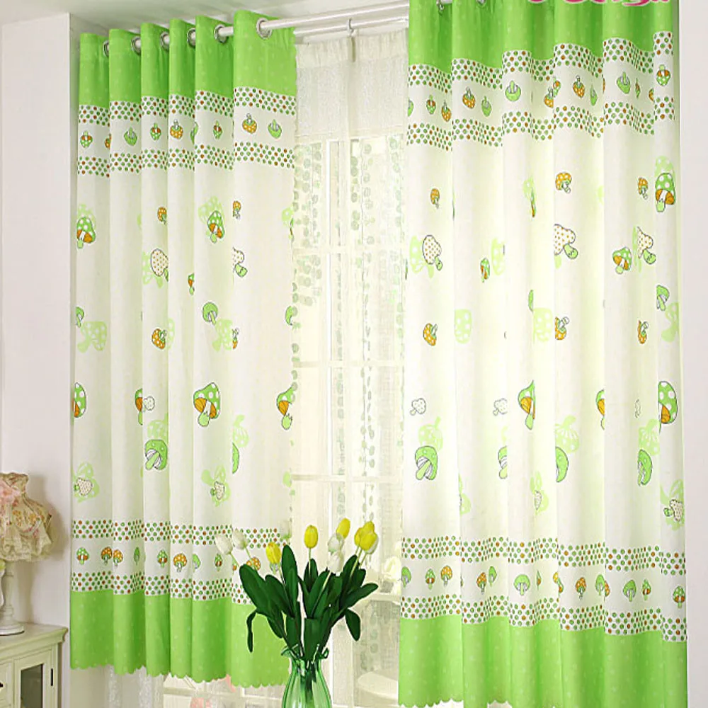 

High Quality New Mushroom Calico Finished Product Cloth Window Screens Curtain Room Drape Divider Totem Floral For Living Room