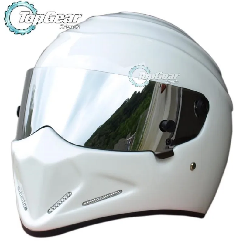 Для TopGear stig-белый шлем Capacete Casco+ сумка+ наклейка "Simpson" 3в1/белый шлем с серебристый козырек/гоночный стиль