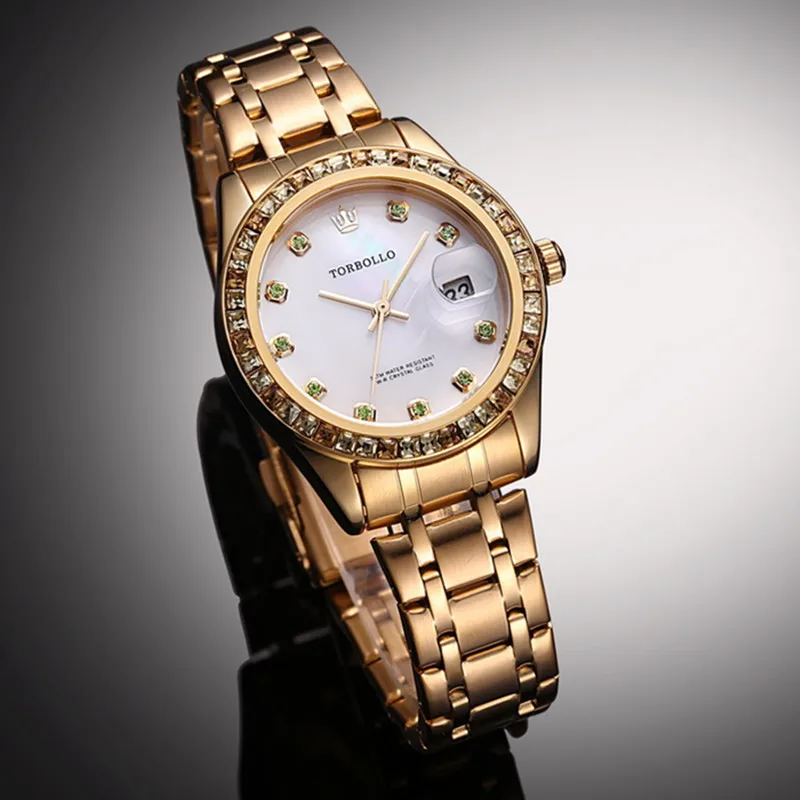 

2017 Brand New TORBOLLO Women Watch Miyota Movement Quartz Date Crystal Ceramic White Lady Clock for Girls With Box