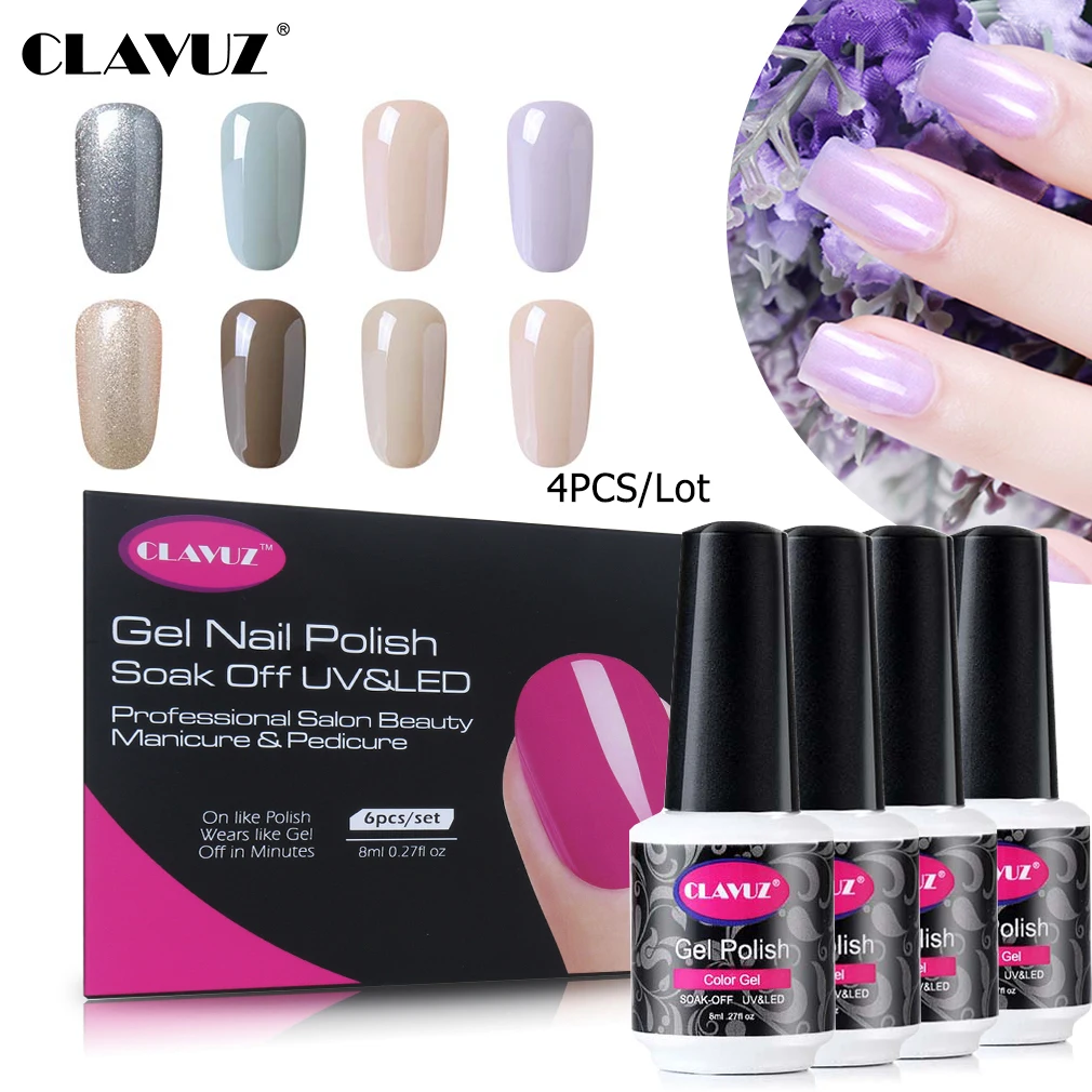 

CLAVUZ New 4pcs/lot 8ML Varnish DIY Kit UV Gel Nail Polish Set Lucky Soak Off Semi Permanent Hybrid Enamel Lacquer Gift Box Kits