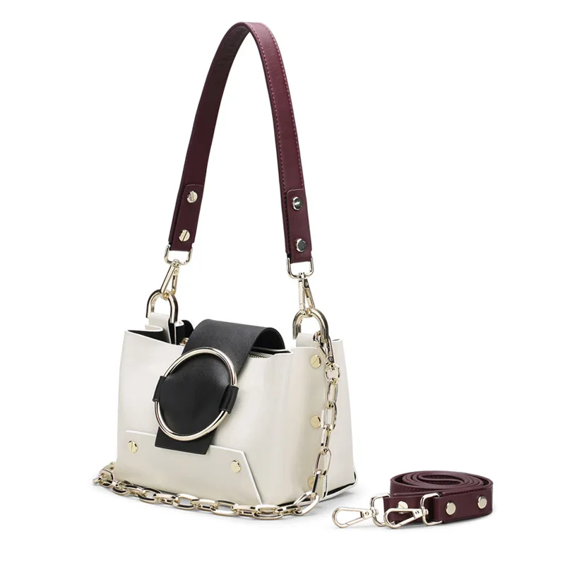 

2018 hand-made leather female bag guangzhou rivet chain single-shoulder small crowd design ring oblique cross handbag color bump