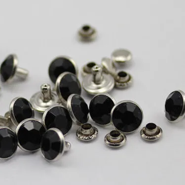 

New 100 Sets 7MM Black Acrylic Crystals Rhinestone Rivets Rapid Silver Nailhead Spots Studs Fit for DIY Making Shipping Free