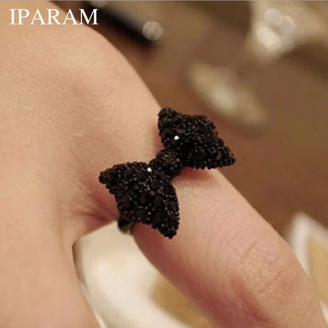 IPARAM Fashion Vintage Cute Black Rhinestone Butterfly Bow Rings Jewelry Hot Sel IPARAM Fashion Vintage Cute Black Rhinestone Butterfly Bow Rings Jewelry Hot Sel