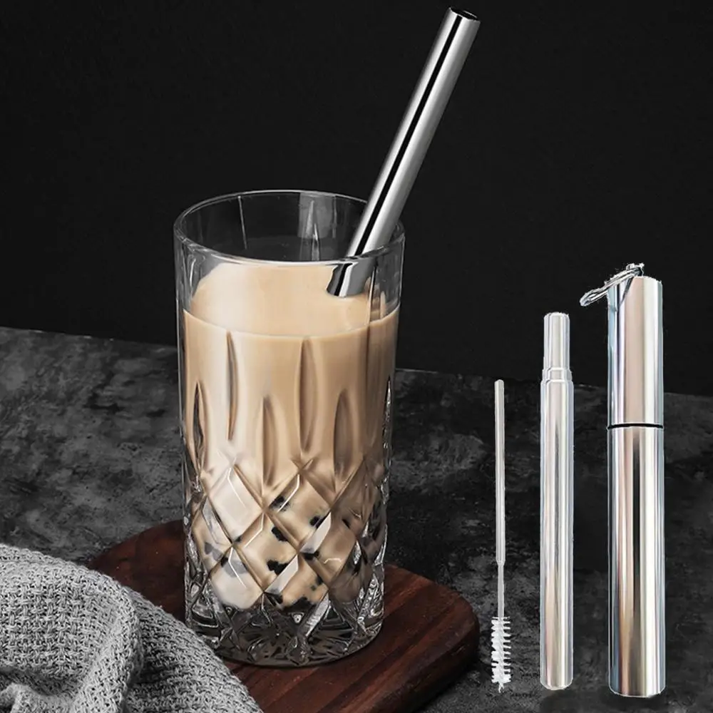 

New Foldable Straw Stainless Steel Straw Reusable Collapsible Straw Metal Outdoor Household Drinking Tool Wholesale brush @15