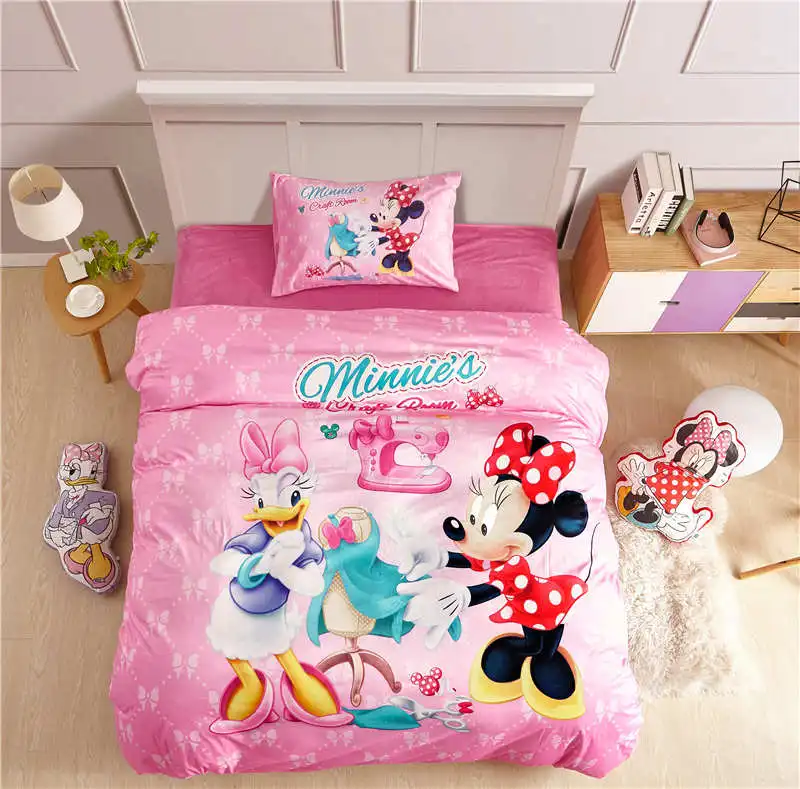 

Minnie mouse print duvet cover queen size 4/5pcs flannel cartoon bedspreads twin full girls adult pink bedroom decor warm winter