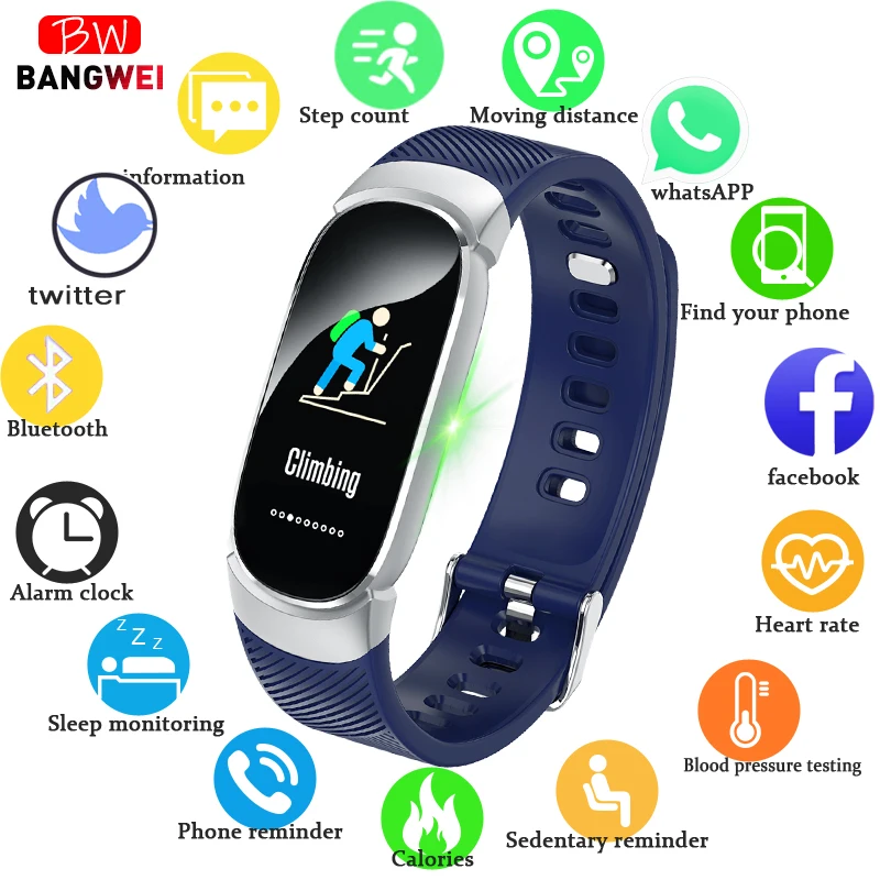 

BANGWEI 2019 New Smart Watch Men Heart rate Blood pressure monitor Sport Watch LED Color Display Smart fitness Watch IOS Android
