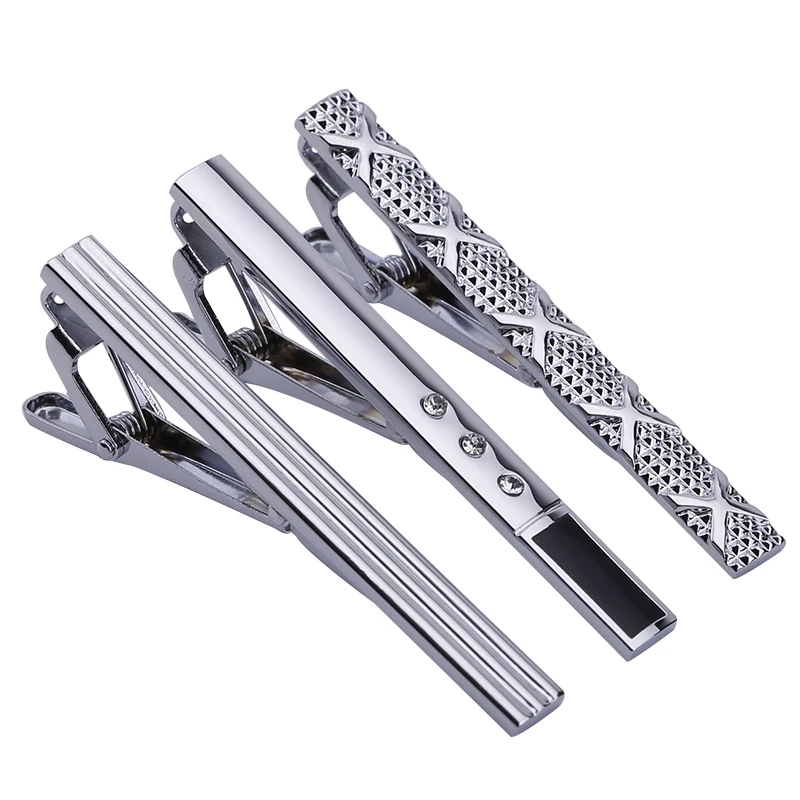 thumbnail image 2 of Mens Stainless Steel Tie Clips Set With Zirconia And Carbon Fiber Inlay 2 of 14