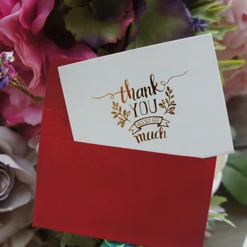 

multi-use 25pcs Mini thank you Card gold with red envelope Scrapbooking party invitation cards valentine Christmas Scrapbooking