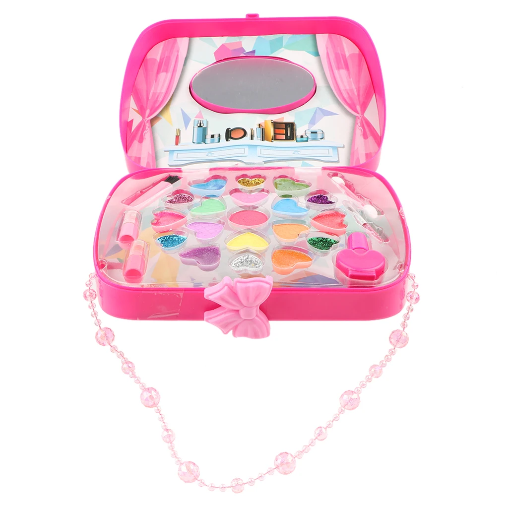 Kids Makeup Jewelry Box For Girl – Safe Washable Princess Cosmetics Set Eyeshadows, Lipstick, Nail Polish Beauty Set