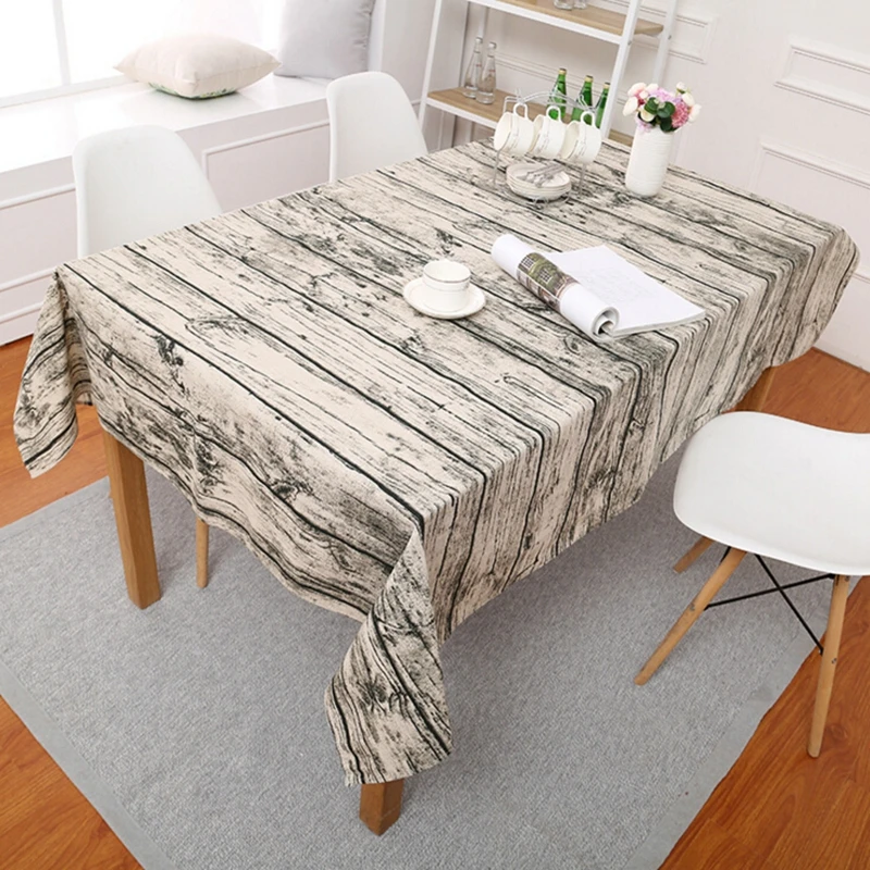 Wood Grain Pattern Printing Europe Style Table Cloth Multifunctional