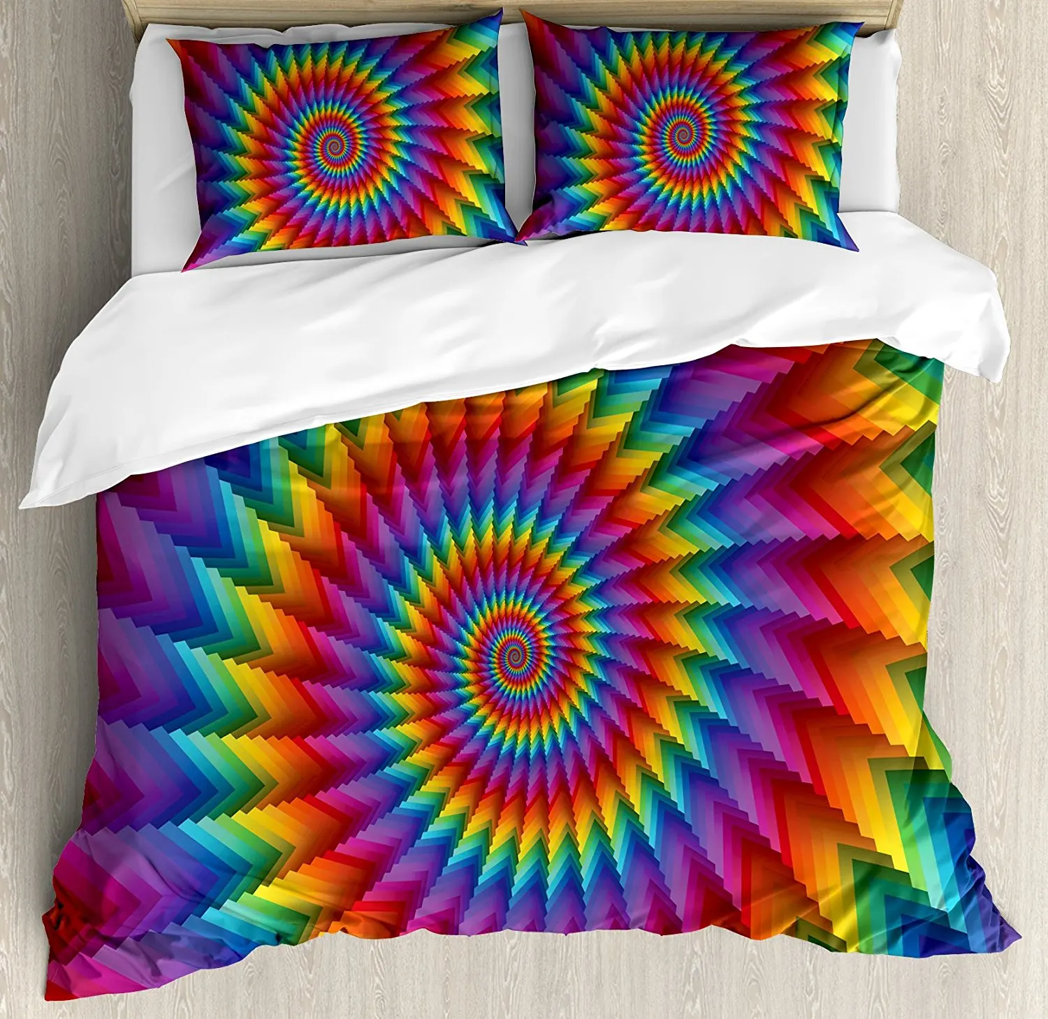 

Trippy Duvet Cover Set Psychedelic Rainbow Spiral in Vibrant Colors Circular Rainbow of Optical Illusion Decor 4pcs Bedding Set