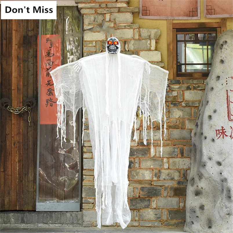 

Horror Halloween Prop Ktv Bar Party Decoration Scary Skull Halloween Hanging Ghost With Wing Electric Voice Control Grim Reaper