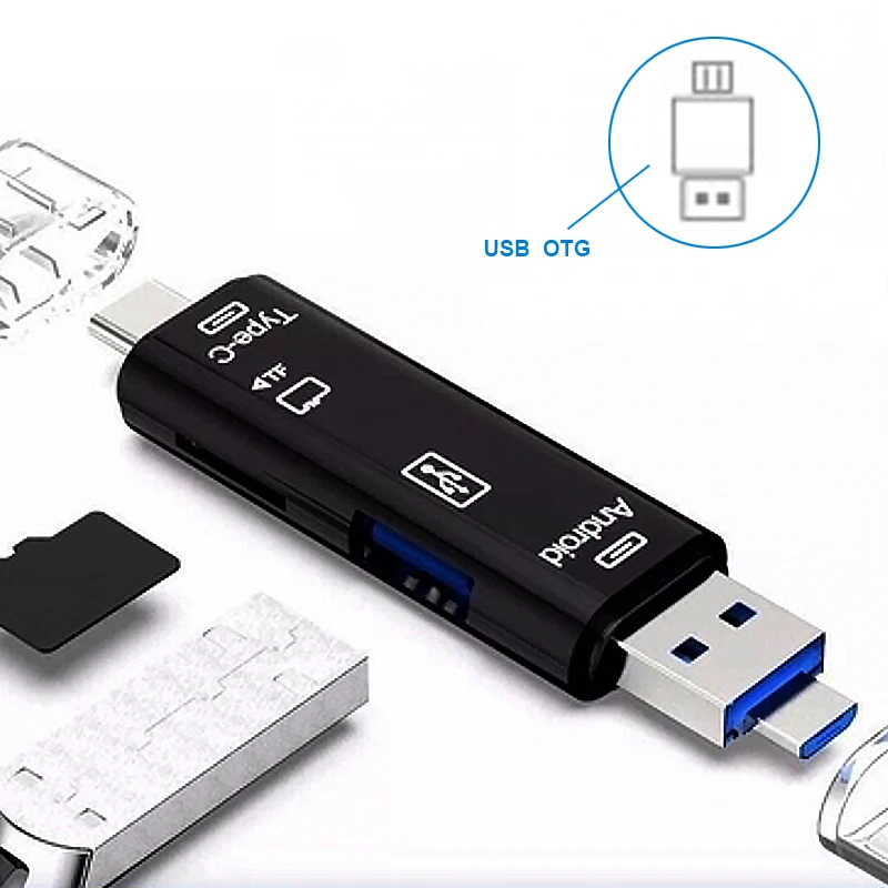 Тип usb-C 5-в-1 OTG кард-ридер высокоскоростной USB 2,0 чтения TF слот для карт памяти для устройства чтения sd-карт флеш-накопитель USB с гнездовым Интерфейс