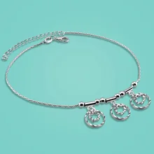 Free shipping 925 sterling silver anklets for lady Concise style flower pendant 28cm chain Solid silver
