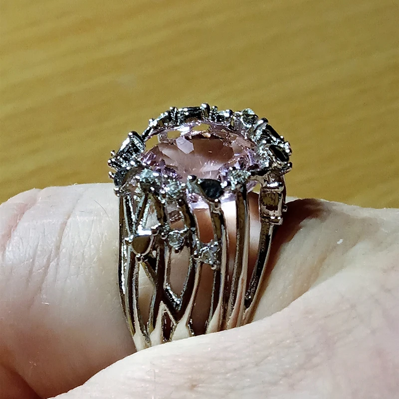 Кольцо с розовым камнем на годовщину, очаровательное серебряное кольцо с белым кристаллом, обручальные кольца для женщин, ювелирные изделия Anillos Mujer Bague F5P008