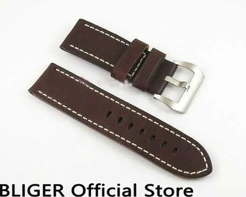 

BLIGER Classic Genuine Leather Strap 26MM Brown Watch Band Pin Buckle Men's Watch Leather Strap Fit Automatic Men's Watch Band