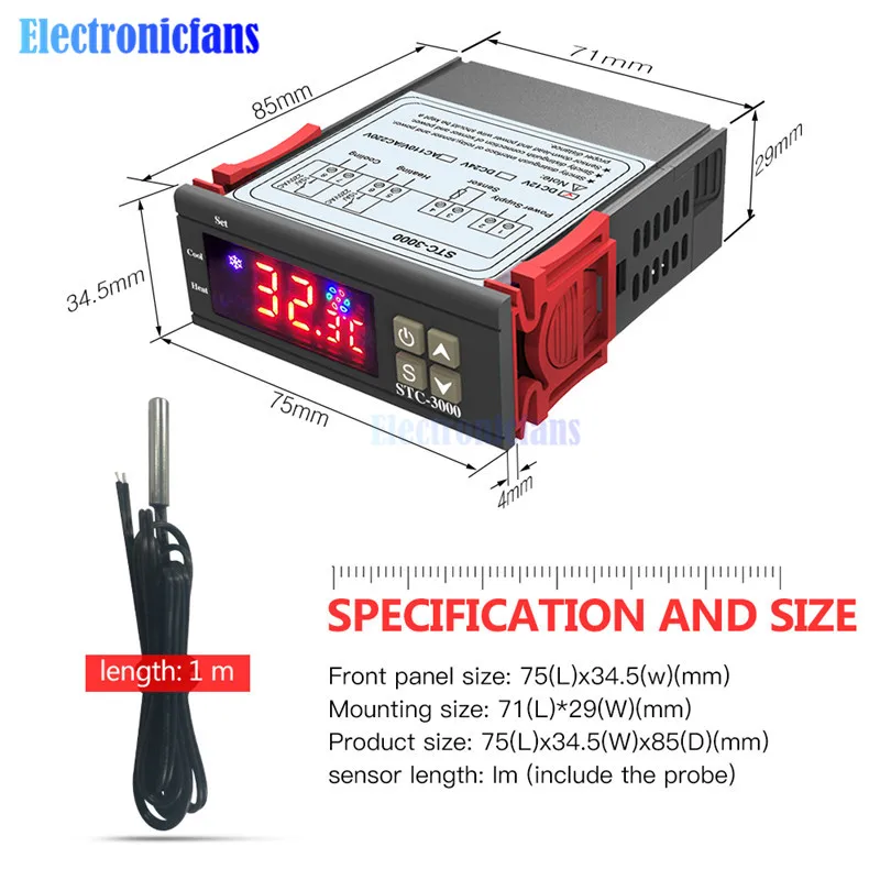 STC-3000 AC 110 V-220 V AC/DC 12V 24V светодиодный цифровой Температура Управление; термостат Управление w/нагревательные охладительные Сенсор измеритель влажности