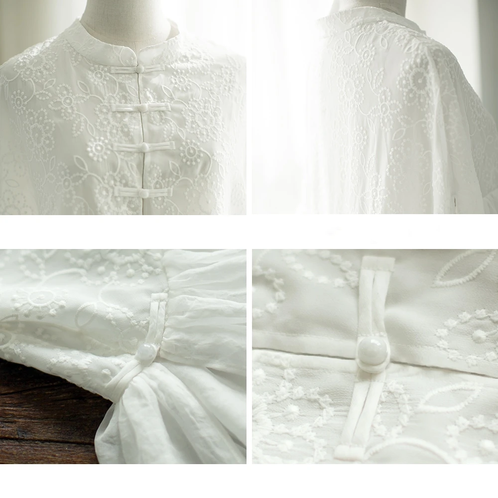 MM148 Новое поступление весна лето Женская одежда свободная длинная Макси вышитая шифоновая накидка рубашка платье белое