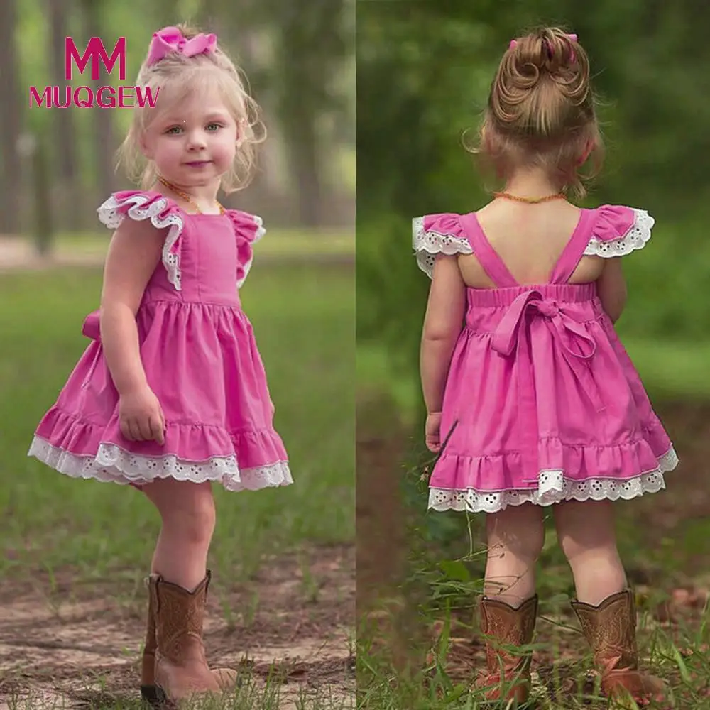 MUQGEW Baby Girls Infant Kids Lace Sundress Solid pink Clothes Princess