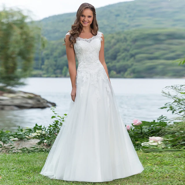 robe de mariage 2017 nueva moda cuello de la cucharada de novia
