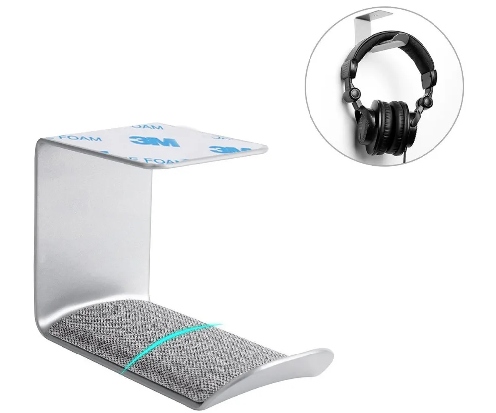 Headphone Stand Hanger Metal Headphone Holder Wall Mount Gaming Headset Holder Stand Silver 