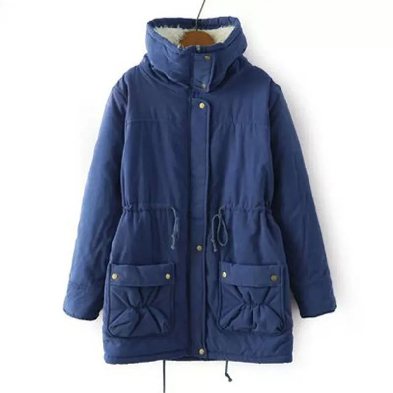 Зимняя женская куртка, однотонная, на молнии, свободная, с большим отворотом, теплая, хлопковая, для женщин, зимнее пальто, женские куртки, Женская парка, зимняя куртка, пальто - Цвет: Royal blue