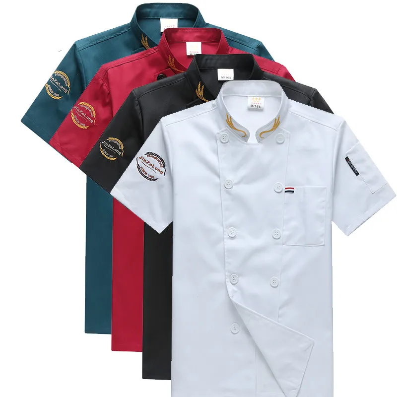 

Short Sleeve Chef Service Restaurant Hotel Kitchen Chef Uniform Summer Cooking Clothes Men and Women Stand Collar Cook Wear
