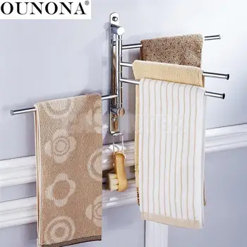 

4 Swivel Towel Bar Towel Rack Hanger Holder Organizer Towel Clothes Storage Holder Shelf Wall-Mounted Stainless Steel