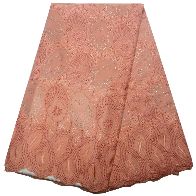 

(5yards/pc) high quality peach African cotton lace fabric elegant Swiss voile lace fabic with stones for party dress CLP271