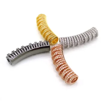 

Fashion Wave Style Long Tube Metal Beads Micro Pave Zircon Beads Copper Charms Connectors Bead For Women Pearl Jewelry Making