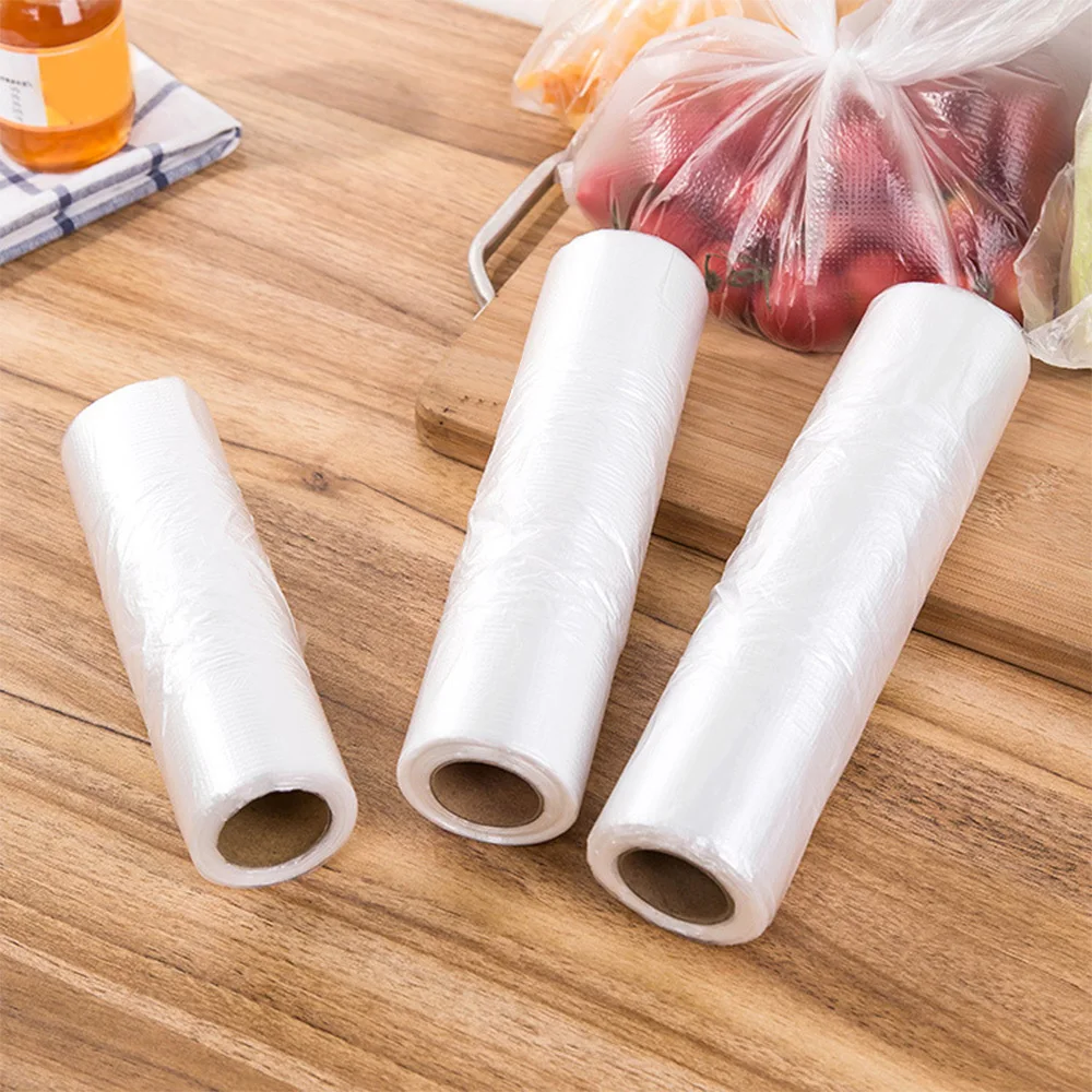 100 шт. Transpare рулон сохраняющий свежесть Пластик сумки из вакуумное приспособление для хранения еды 3 размера Еда хранения пакеты с ручками, поддерживает свежесть