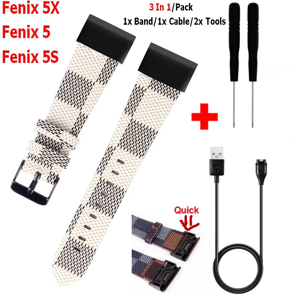 

20/22/26mm Wrist Band For Garmin Fenix Stap Quick Fit bracelet + Cable Charger for Garmin Fenix 5/Fenix 5S/Fenix 5X Watch Belt