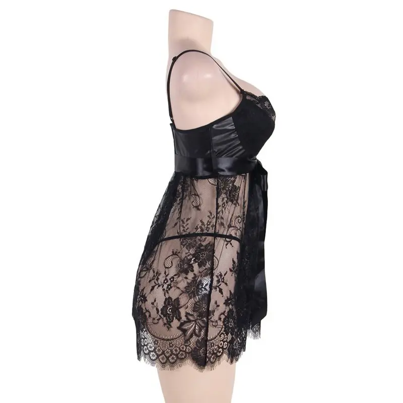 Сексуальное Кружевное перспективное Женское ночное платье, Черная майка без рукавов, открытая спина, пижама, мини большой маятник, сексуальное ночное белье, nuisette