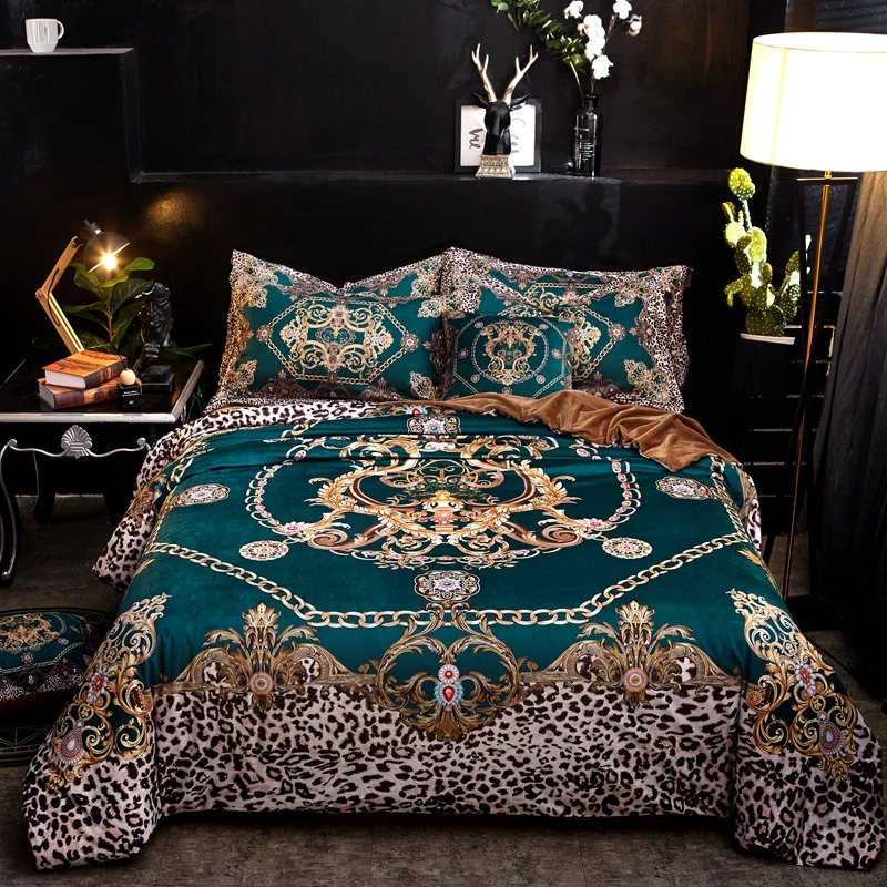 Luxury Flannel Classic Leopard Print Bedding Sets Warm Fleece Soft