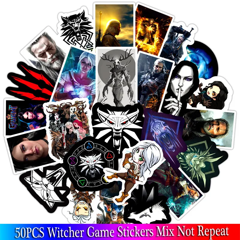 

50PCS New Witcher Game Stickers Sets Anime Sticker Lot For Laptop Bicycle Phone Guitarl Cartoon Stickers Pack
