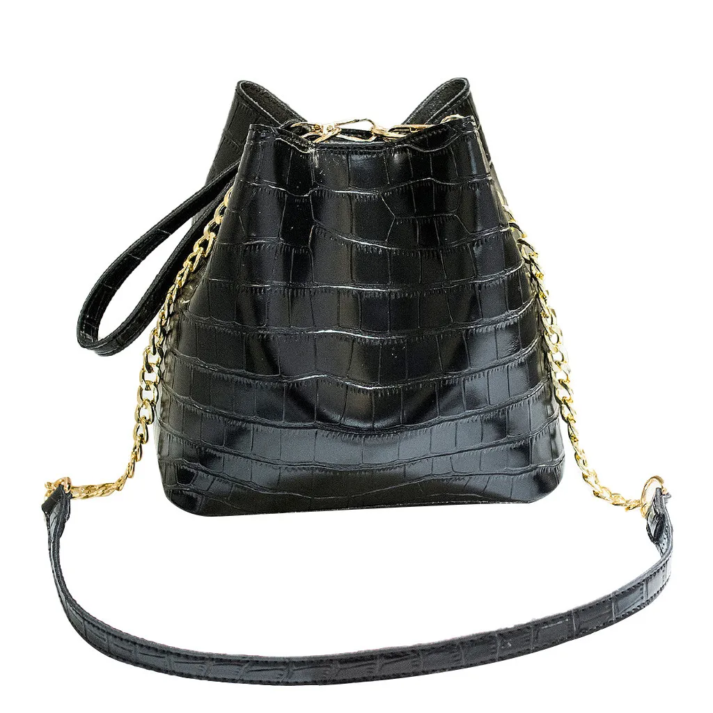 Crocodile Bucket Bag For Women Fashion Small Crossbody Bags Yellow Bags PU Leather Shoulder Bag Handbags and Purses - Цвет: Черный