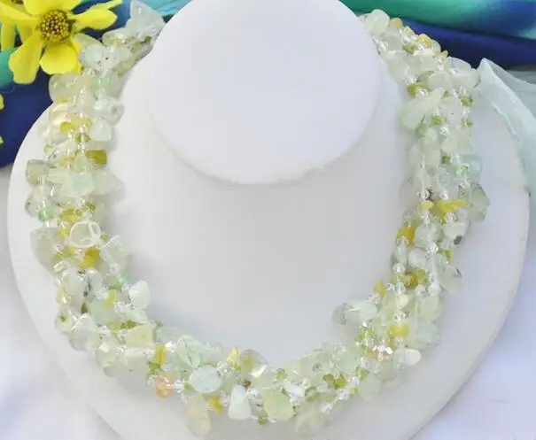 

song voge gem nanJ2397 6Strds green lemon clean crystal prehnite detritus NECKLACE