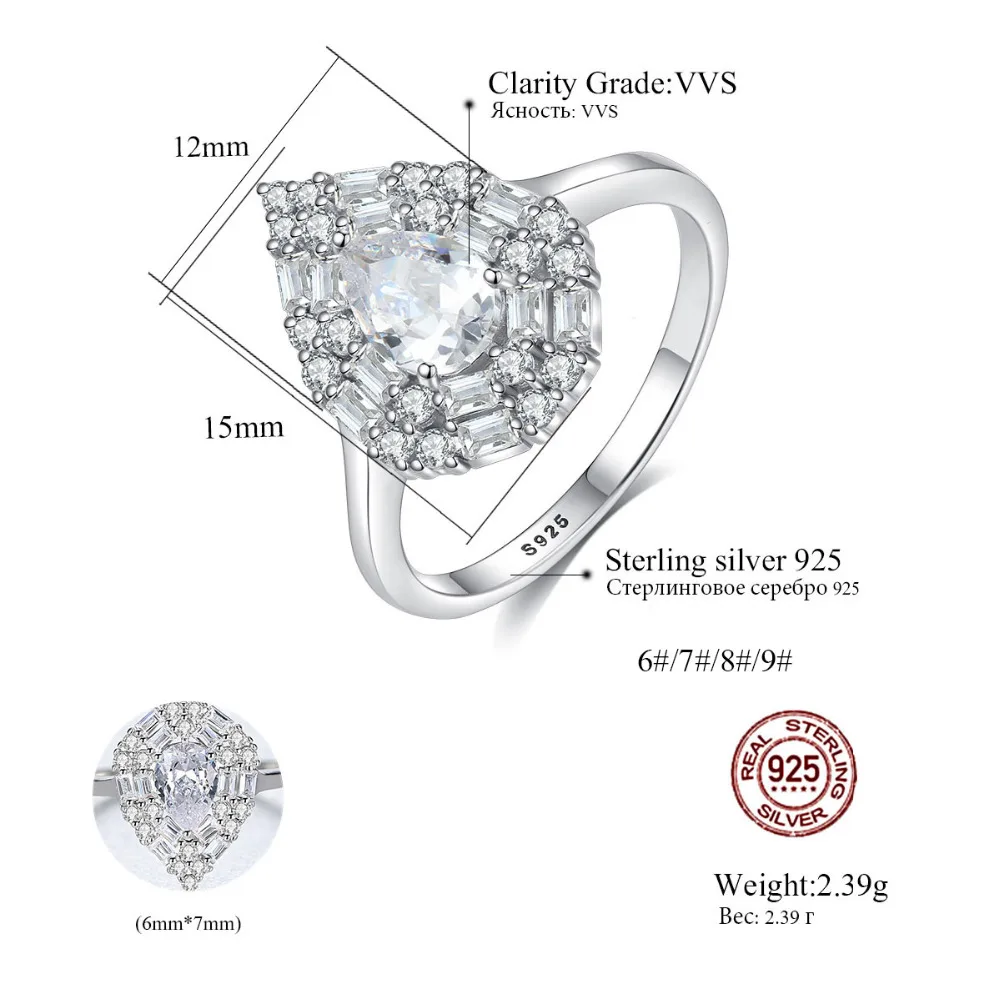 CZCITY Luxury 925 Sterling Sliver Engagement Gemstone Rings for Women Fine Jewelry WaterDrop CZ Aneis Femme Christmas Gift Bague