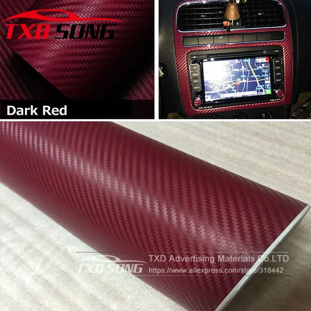 

30x127CM(12"X50") Dark Red 3D Carbon Fiber Film Vinyl Sticker Car Body/Interior Decoration 3D Carbon Fiber Wrap Film 16 Colors