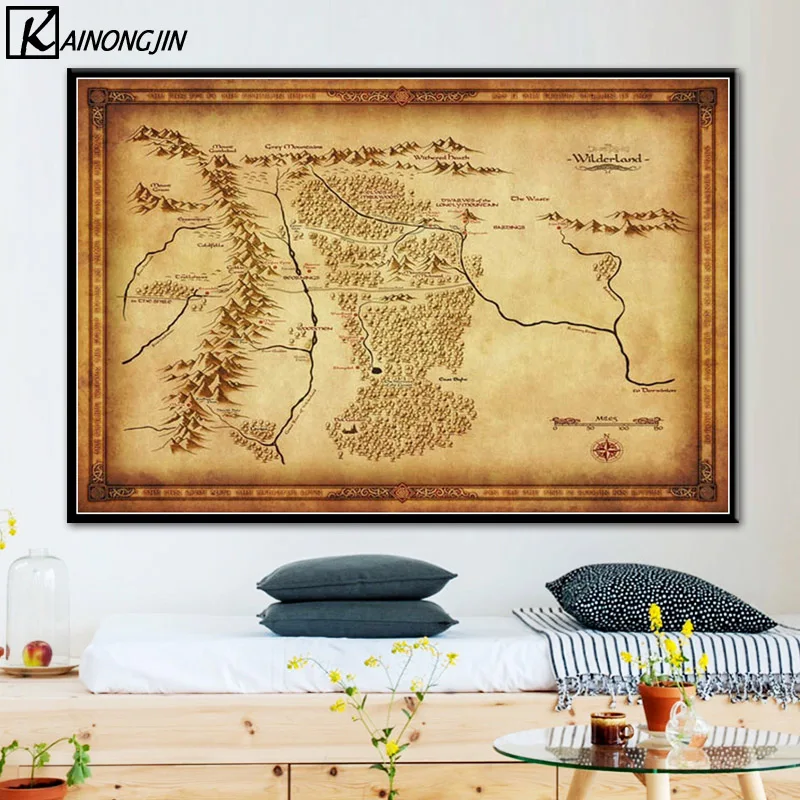 001 Художественный постер средняя земля J. R. R. Tolkien Властелин колец плакаты и печать, Картина Настенная холст живопись комнаты домашний декор - Цвет: 001