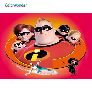 

Colorwonder Superhero Theme Photography Background Cartoon Incredibles Family 7x5ft Red Vinyl Backdrop for Baby Shower Decor