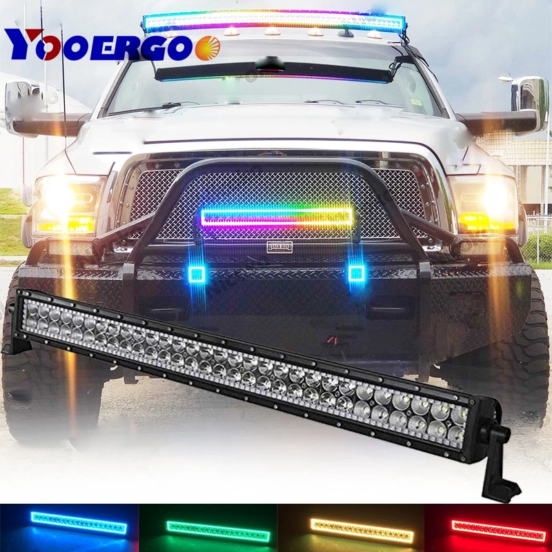 

32" 180W Led Work Light Bar with RGB Halo Ring Strip Color Changing Driving Fog Lamp Offroad Suv Ute Atv Truck 4x4 Boat