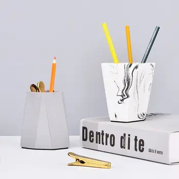 

Geometric Cement Pen Container Concrete Flower Pot Pencil Brushes Storage Desktop Organizer Stationery Decor