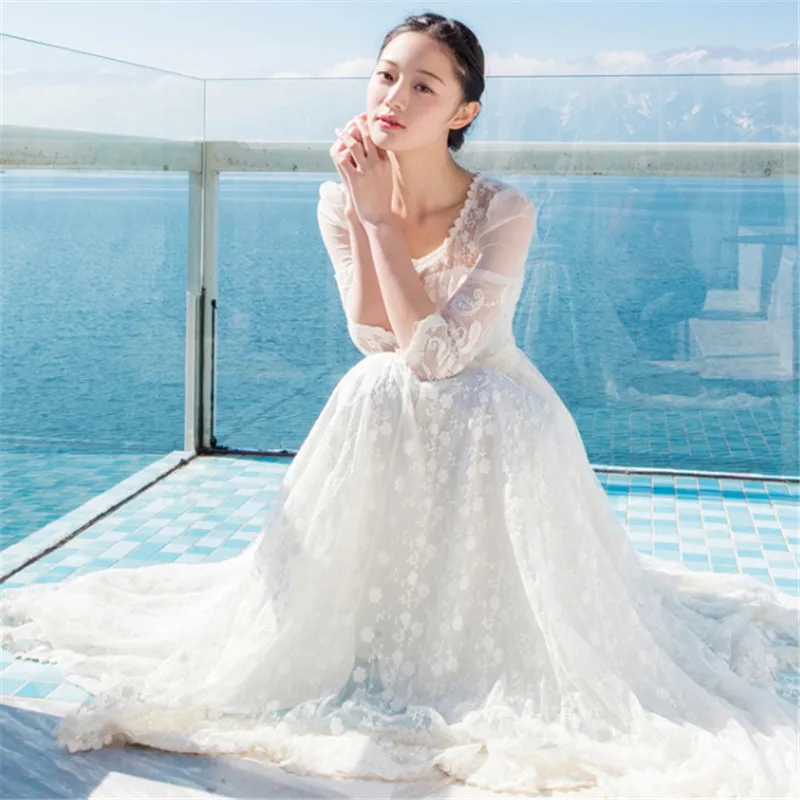 White Hook Flower Hollow Lace Embroidery Sleeping Dress Retro Princess Long Nightdress Elegant Woman Nightgowns QZ0022