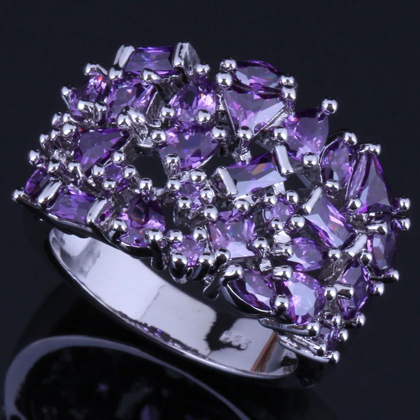 Shiny Purple Cubic Zirconia Silver Plated Ring V0584 | Украшения и аксессуары